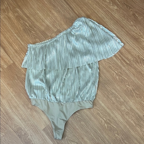 Express Metallic One-Shoulder Bodysuit worn one time. Large. Like new - Picture 1 of 5